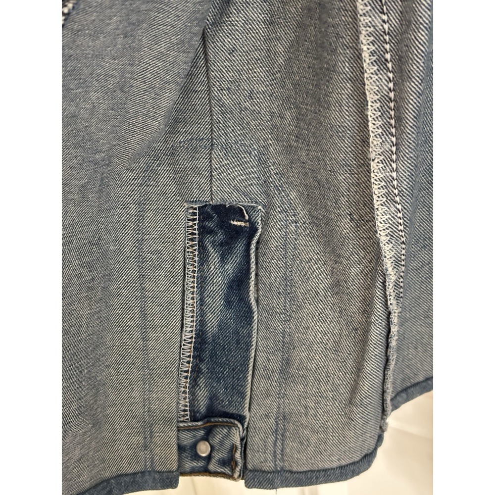 Vintage Boho Rag Denim Jean Jacket Frayed Fringe Heart Pockets Handmade Funky L - Picture 7 of 10